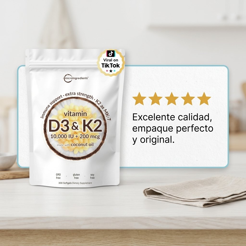 Vitamina D3 10,000 IU K2 MK7 - Micro Ingredients - Importada — foto 4