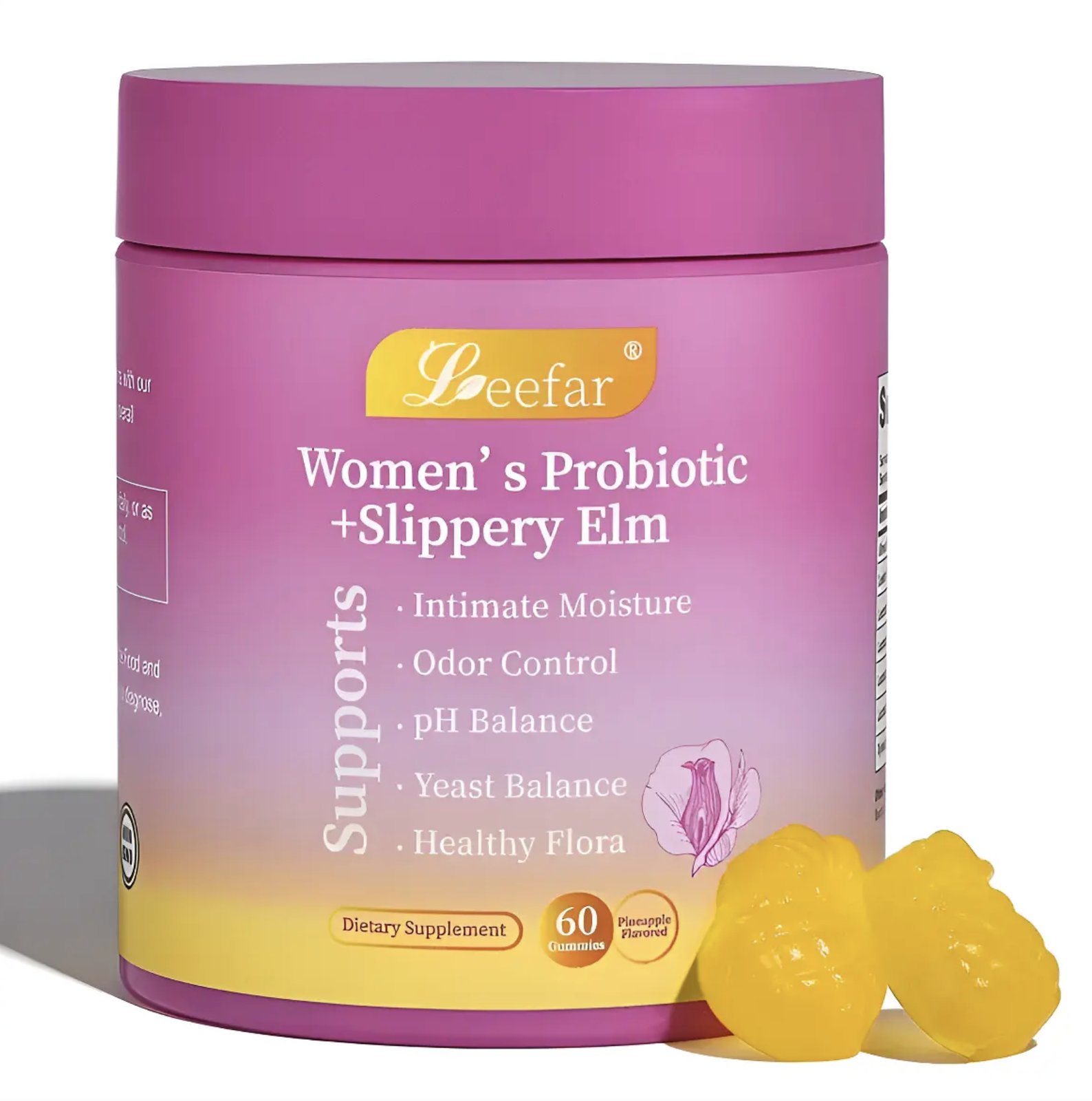 Womens Probiotic Slippery Elm Pineapple Flavor 60 Gummies - Importada — foto 3